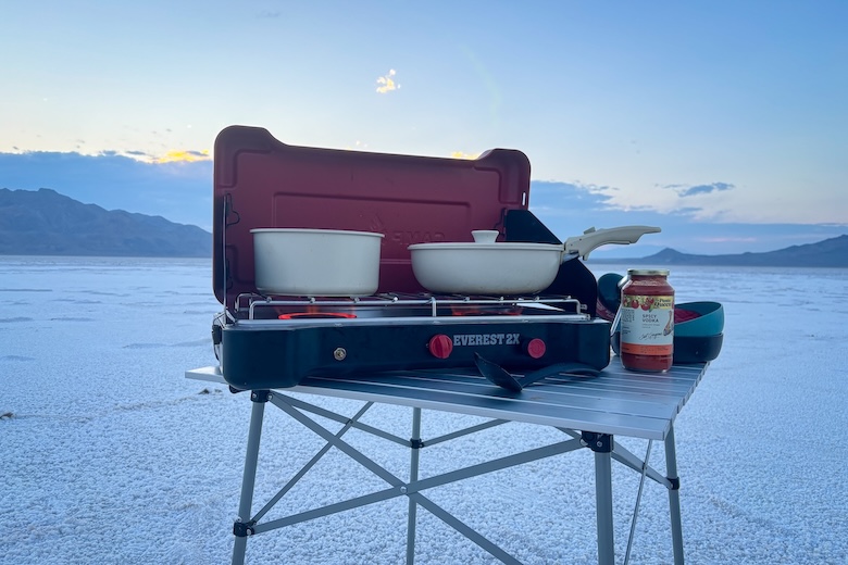 Dinner on the Bonneville Salt Flats, Utah