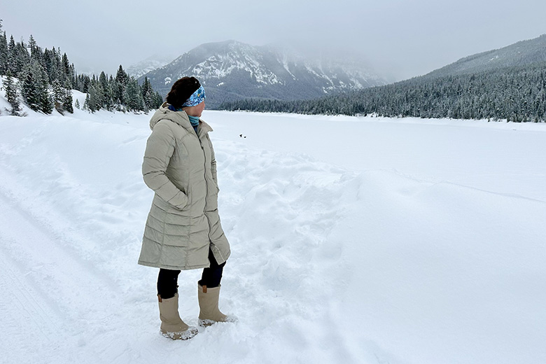 Kuhl Crossfire Parka (standing in snow looking at mountains)
