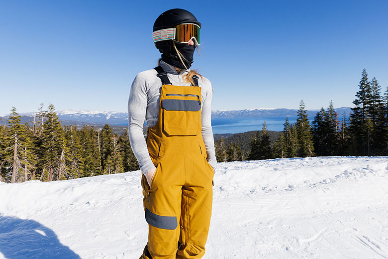 Trew Gear Astoria ski bib (sunny day overlooking Lake Tahoe)