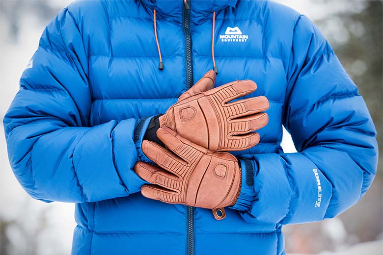 Winter gloves (closeup with down jacket on)