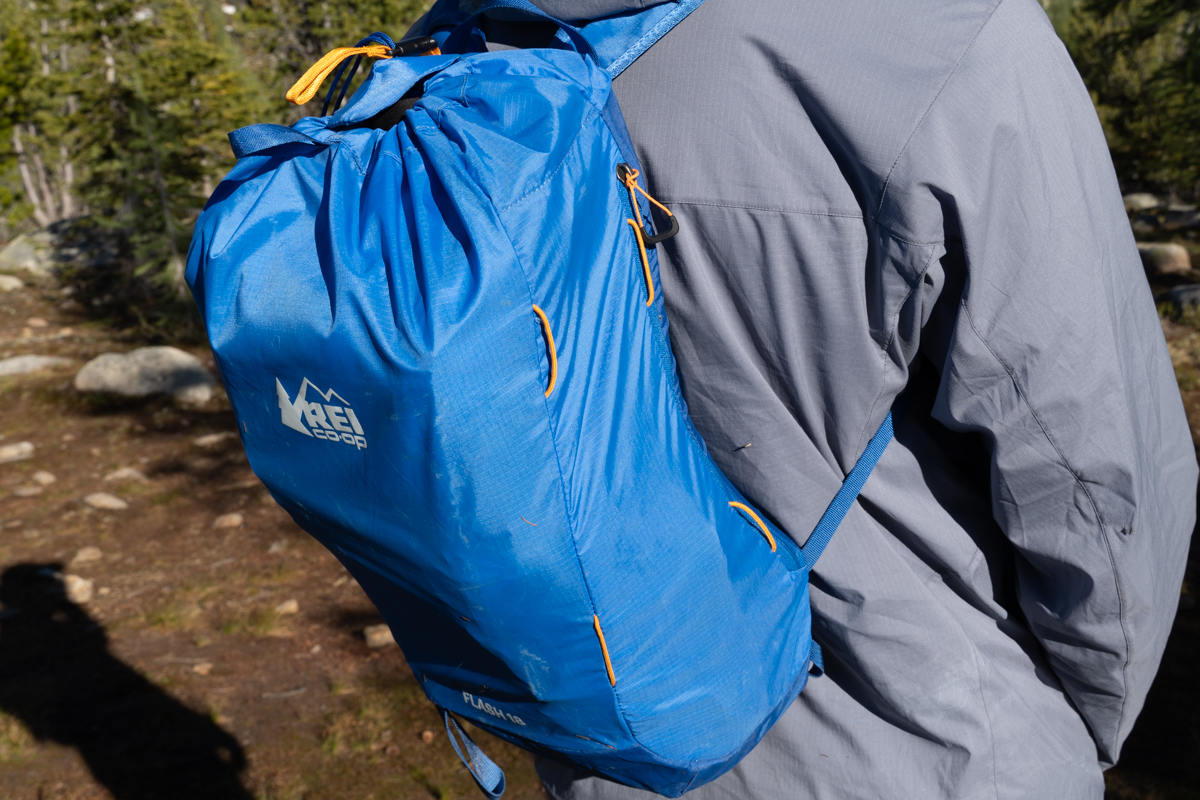 Climbing backpacks (wearing the REI Flash 18)