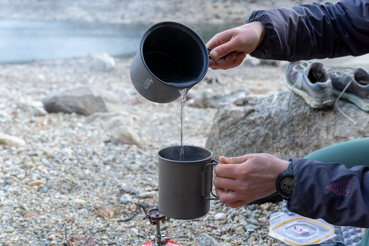 Backpacking stoves (pouring water from pot to pot)