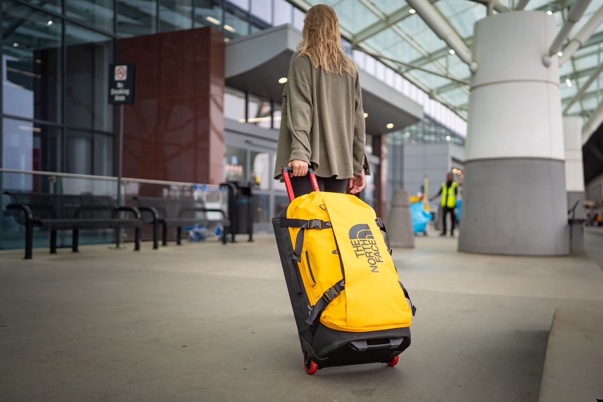 Pulling into an airport with a wheeled duffel
