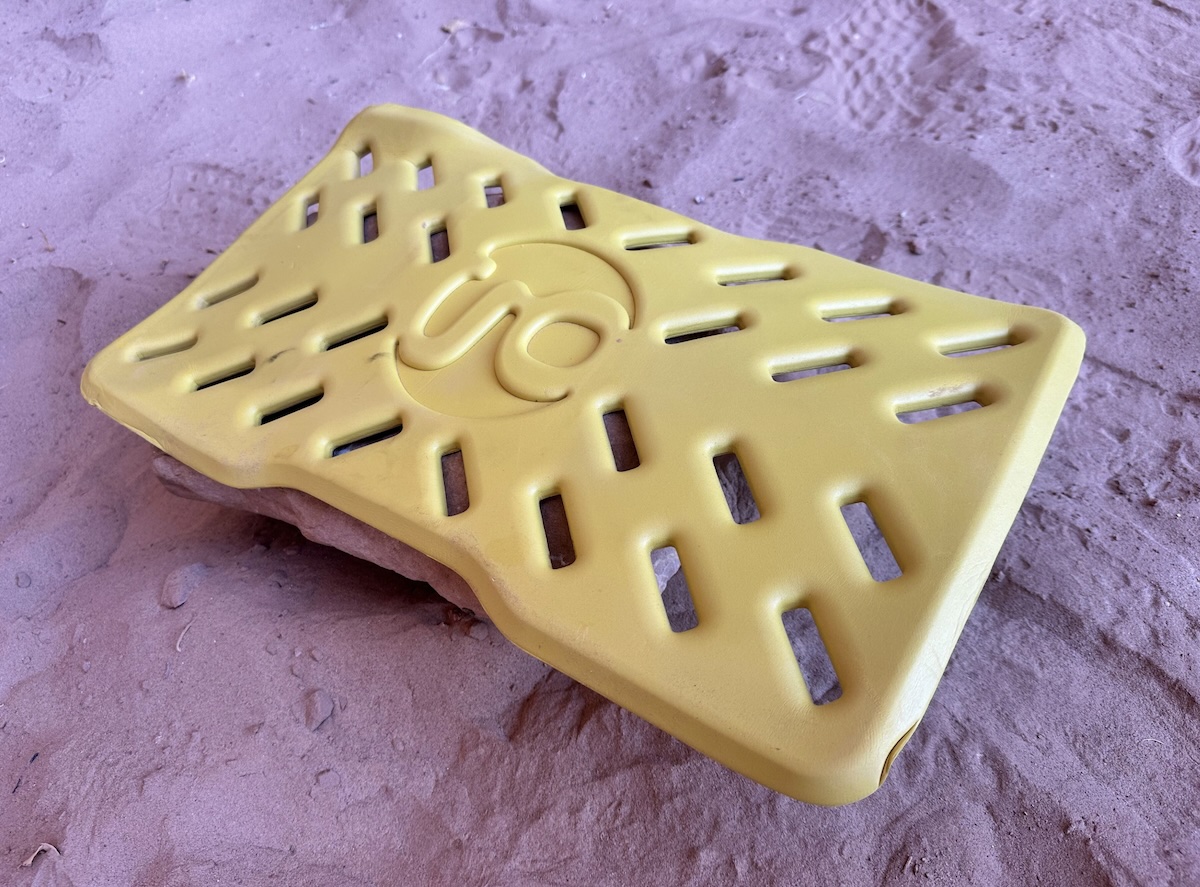 Gossamer Gear Mariposa 60 sit pad on the desert floor