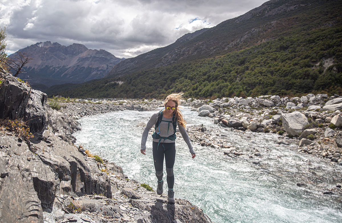 KEEN NXIS EVO WP hiking boots (hiking near river in Patagonia)