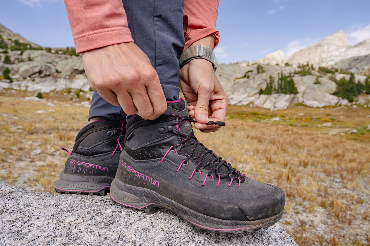 La Sportiva TX4 Evo Mid GTX boots (lacing up)