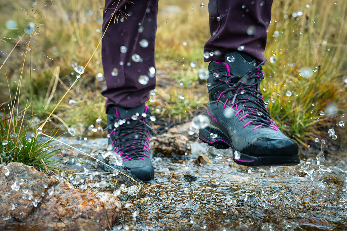 La Sportiva TX4 Evo Mid GTX boots (stepping through water)