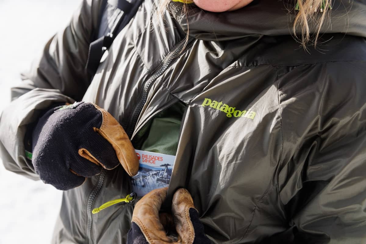 Showing off the zippered chest pocket on the DAS Light Hoody