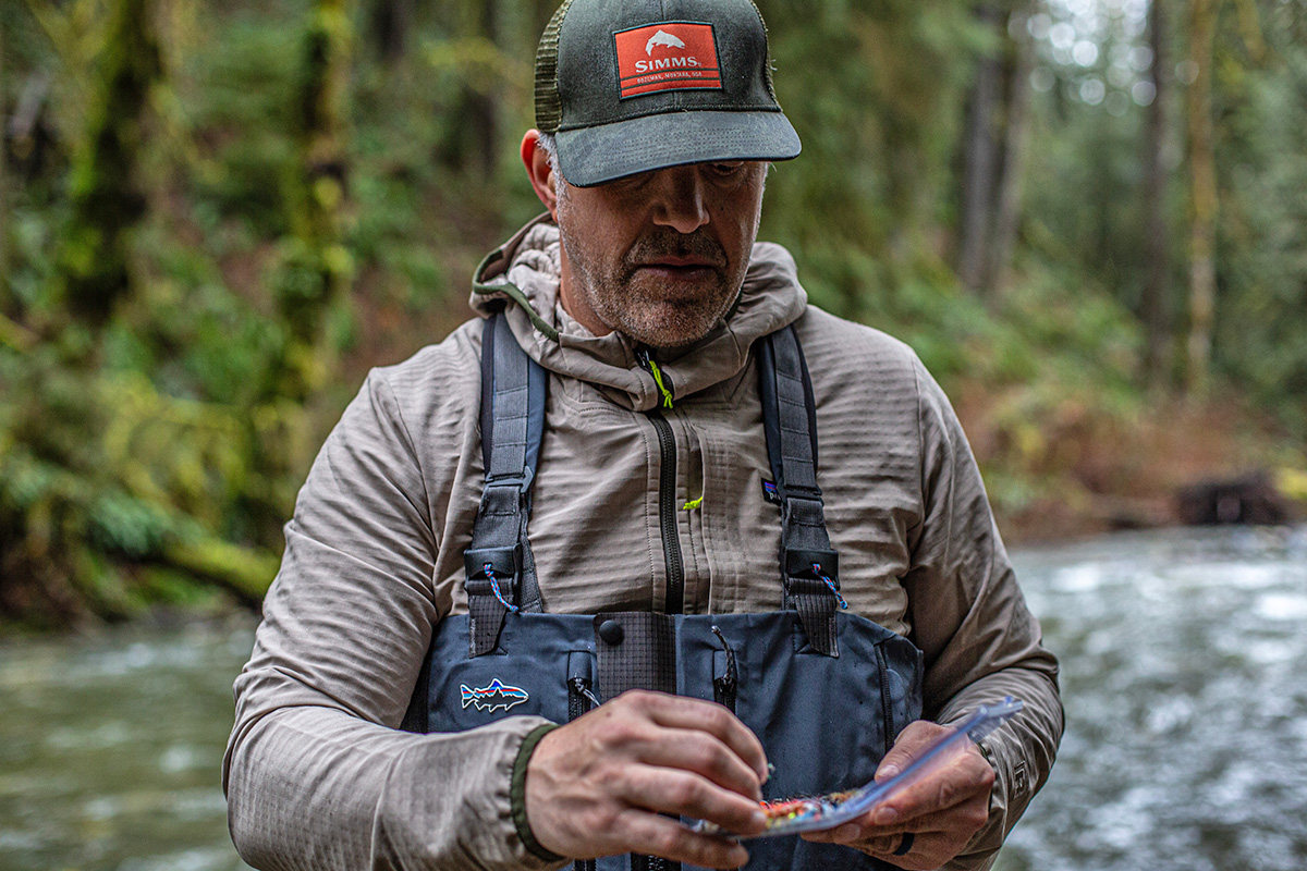 Patagonia R1 TechFace Hoody (fly fishing closeup)