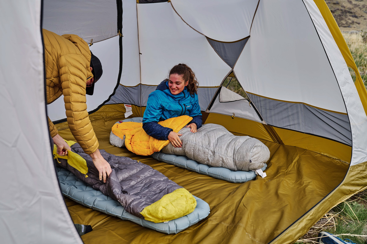REI Co-op Base Camp 6 (setting up pads inside tent)