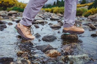 Hiking through water in an Altra hiking boot